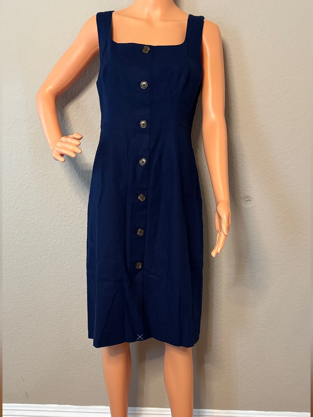 J.Crew NWT Women’s Navy Linen Cotton Button Front Midi Dress 10P